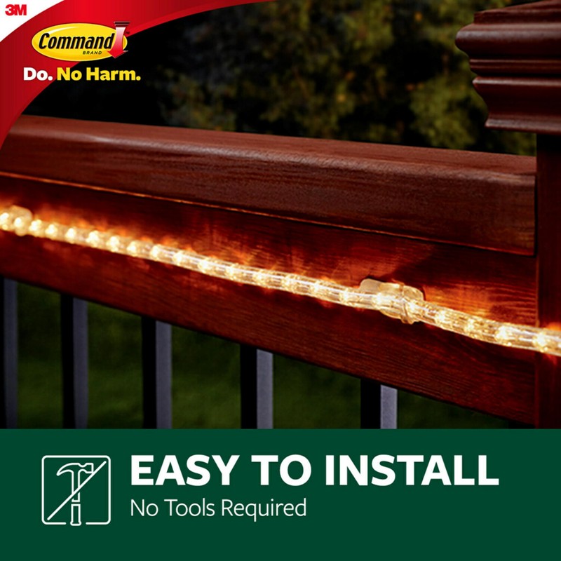 Command Outdoor Rope Light Clips, 12 Hooks and 16 Command