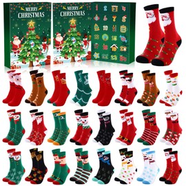 Sock Advent Calendar 2026 Funny Christmas Fluffy Socks for Adults 24 Days Christmas Countdown Advent Calendar 24 Pair Colorful Fluffy Warm Socks for Xmas Gifts