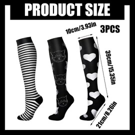 3 Pairs Compression Socks for Women Men Medical Circulation Non-Slip Breathable 15-20 Mmhg Flight Compression Socks for Athletic Sports Pregnancy Nurses Cycling
