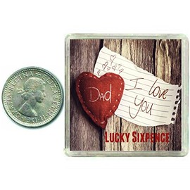 I Love you Dad Lucky Sixpence Gift, great good luck charm present idea for father day, birthdays, xmas, from son or daughter
