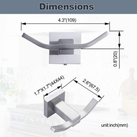 WOWOW Towel Hooks for Bathrooms Brushed Nickel, SUS304 Stainless Steel Coat Hook, Bathroom Robe Towel Holder, Heavy Duty Robe Hooks, Bathroom Double Towel Hooks for Coats, sponges, Clothes Wall Mount