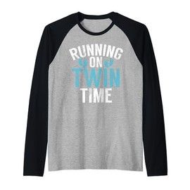 Running on Twin Time Twin Dad Raglan Baseball Tee