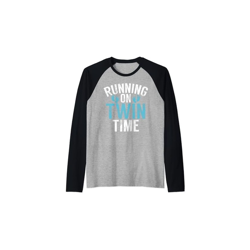 Running on Twin Time Twin Dad Raglan Baseball Tee