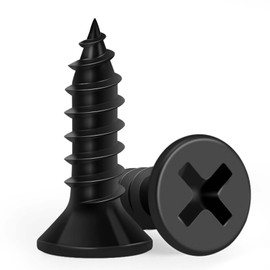 Wood Screws 3/4 Inch, FIXLINK Premium Flat Head Phillips Black Wood Screws 120 PCS, Self Tapping Electrophoresis Used in Indoor Furniture, Woodworking (#8 x 3/4")