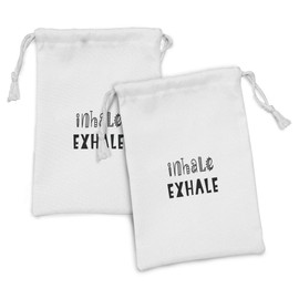 Ambesonne Inhale Exhale Fabric Pouch Set of 2, Importance and Calmness of Breathing Calligraphy Modern Monochrome Lettering, Small Drawstring Bag for Toiletries Masks and Favors, 9" x 6", White Black