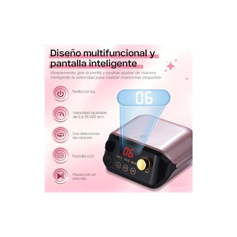 CHERIMOYA Pulidor De Unas Esmeril Drill Profesional 35000RPM,Kit de Taladro