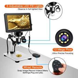 TOMLOV 7" LCD Digital Coin Microscope 1200X 12MP Soldering Magnifier with Lights