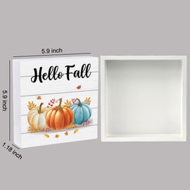 Fall Decorations for Home Fall Decor Home Pumpkins Room Table Wood Box Sign Rustic Wooden Shelf Desk Decor Season Sign House Warming Gifts 5.9 x 5.9 Inch