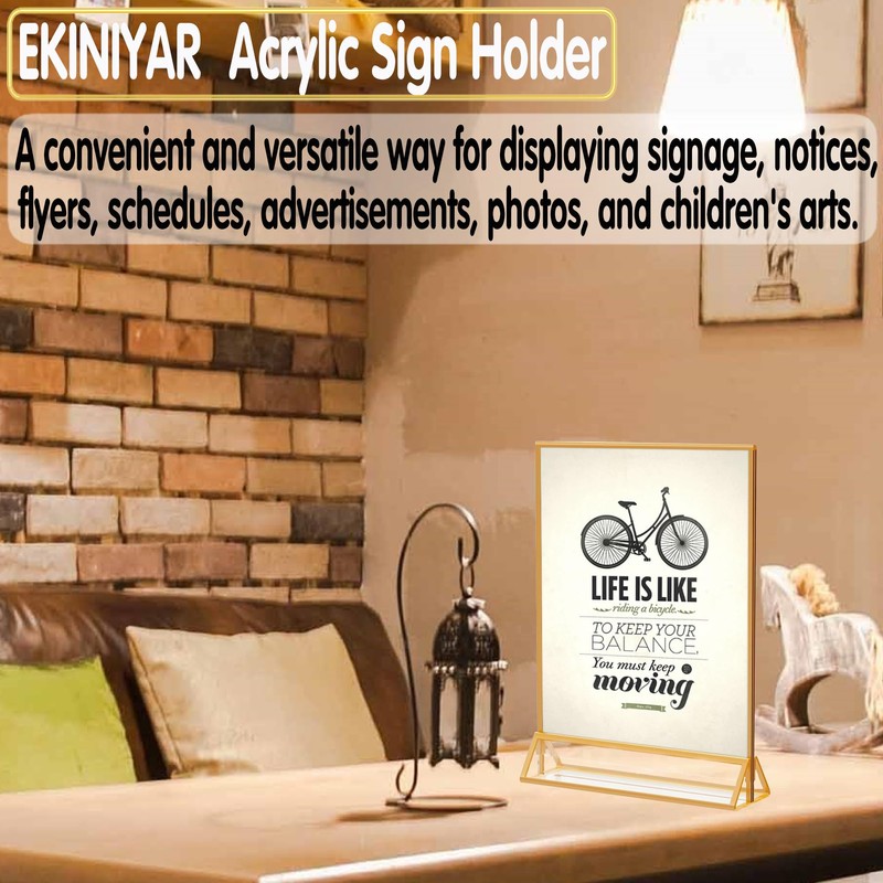 EKINIYAR 4x6 Acrylic Sign Holders 8 Pack Gold Table Number