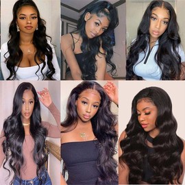 Body Wave Bundles Human Hair #1B Bundles 8a Grade Brazilian Human Hair Weave Extensions Double Weft Remy Hair Wet and Wavy Bundles Soft and Silky Bundles for Black Women (16 18 20 inch,3 Bundles)