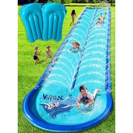 Slip and Water Slide for Kids and Adults Backyard with Extra-Large Inflatable Guard Rails and Dual Way Water Sprayers,Heavy Duty and Extra Long Design with Two Inflatable Bodyboards