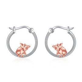 CRMAD Pig Earrings for Women Sterling Silver Pig Hoop Earrings Pig Jewelry Gift for Women (Pig)