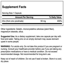Swanson Premium Brand Extra Strength Zinc Picolinate - Body Preferred Form Immune Health Capsules - 50 mg per capsule - 60 Capsules, Pack of 2