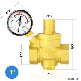 MEANLIN MEASURE 1 inch brass Water pressure regulating valve,pressure reducing valve, DN25, with 0-220PSI/0-16BAR pressure gauge