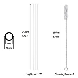 12 x Glass Straws Long – Glass Drinking Straws Glass Straw Long 21.5 cm – Glass Straws Glass Drinking Straws Dishwasher Safe – Glass Straws Glass