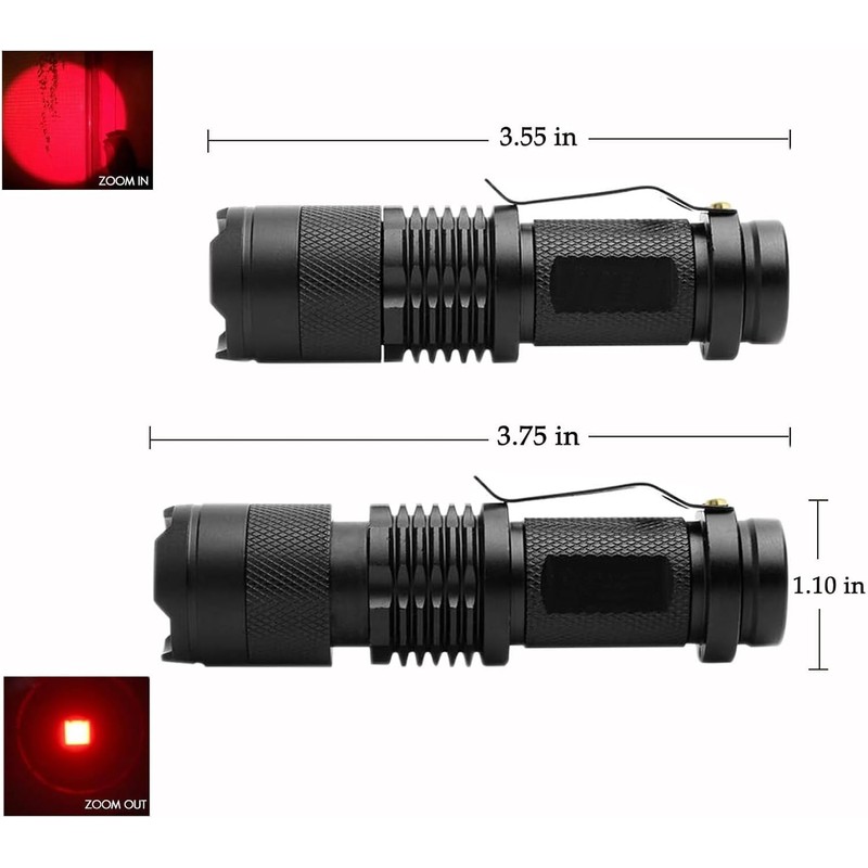 Souyos Red Light Flashlight Mini Red Led Light Zoomable Single