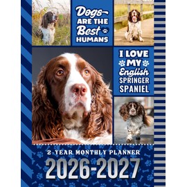 2-Year Monthly Planner 2026-2027: 8.5x11 Dated Organizer With 100 Blank College-Ruled Notebook Pages Combo / 24-Month Schedule / English Springer Spaniel Dog Art Pattern Cover