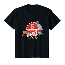 Kids 5th Birthday Farm Boy Girl Five Age 5 Year Old Son Kids T-Shirt