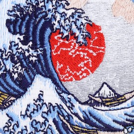 Great Wave of Kanagawa Sew on Patch - Nature Disasters Iron on Patches for Japanese - Cultural Change in Japan Designer Patches for Jackets, Jeans, Backpacks, Hats, Shirts - 3.14X3.14 in