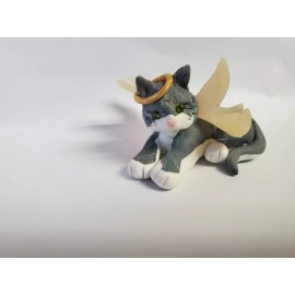 Celtic Forest Clay GRAY TABBY CAT ANGEL Christmas Ornament Pet Memorial HAND MADE OOAK