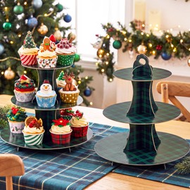 Yungyan 2 Pcs Tartan Plaid Baby Shower Cupcake Stand with Handle