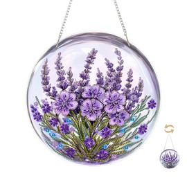 ZGDYi 5D diamond painting pendant, hanging diamond purple flowers, adult diamond art hanging kit, hanging acrylic diamond painting, diamond painting pendant, double sided, art decoration set (24 x 24