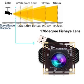 ELP 16 Megapixel Webcam Wide Angle Small USB Camera Module PC 170 Degree Fisheye Lens 4K Webcam Board Computer UVC USB2.0 Web Camera Mini Camcorder with 1/2.8" IMX298 3D Scanner Bar QR Code Scanning