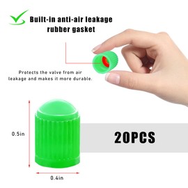 Wevdn 20 PCS Tyre Valve Dust Caps, Plastic Durable Valve Stem Caps with O Rubber Ring, Leak-Proof Air Protection Car Stem Covers, Universal Air Tire Stem Caps for Sedan SUV Bicycle (Green)