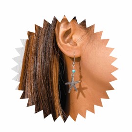 Inilbran Boho Starfish Dangle Earrings Vintage Turquoise Starfish Earrings Silver Beach Starfish Hook Earrings Ethnic Turquoise Bead Earrings Jewelry for Women and Girls