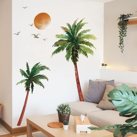 Runtoo Boho Palm Tree Wall Art Decals Peel and Stick Large Tropical Tree Plants Wall Stickers for Bedroom Living Room Kids Nursery Wall Decor