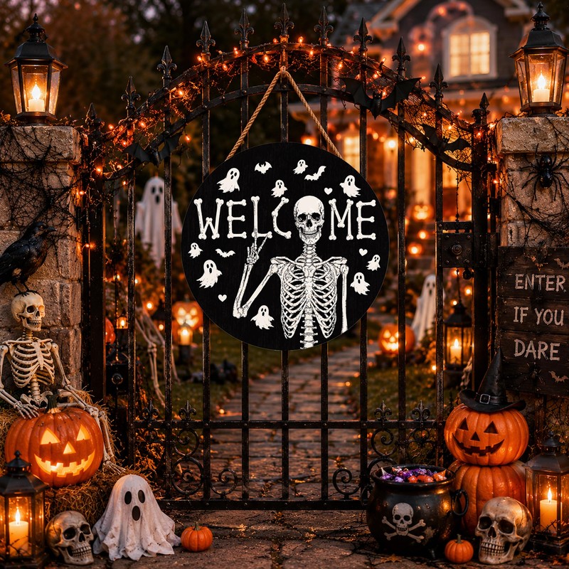 Halloween Decorations - Halloween Skeleton Welcome Sign for Front Door