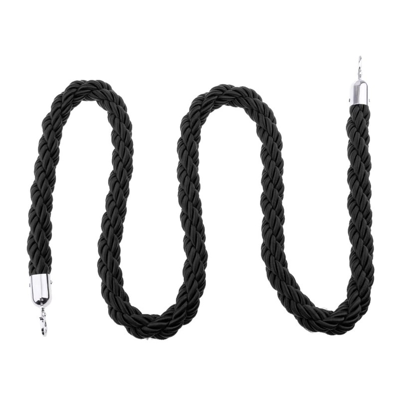 1.5M Twisted Black Queue Barrier Rope Divider Crowd Control Stanchion