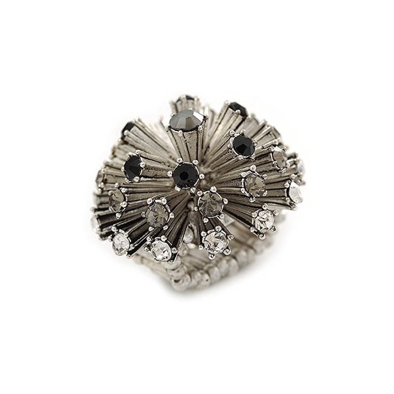 Avalaya Crystal 'Starburst' Flex Ring In Silver Tone - Size