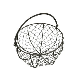 CVHOMEDECO. Round Metal Wire Egg Basket Wire Gathering Basket with Handle Country Vintage Style Storage Basket. Rusty, Dia. 8 x H 4.75 Inch
