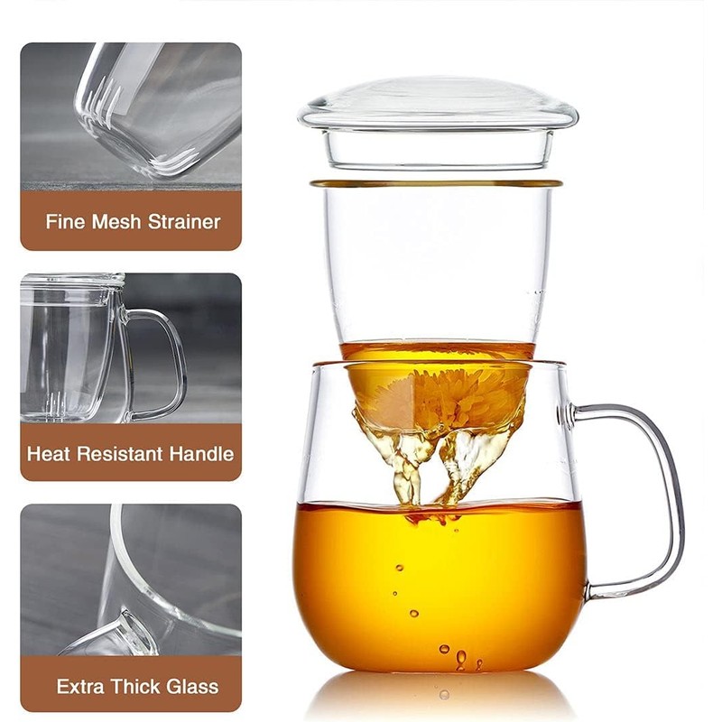 DOPUDO Glass Teacups 2 Pack Glass Tea Cup with Infuser