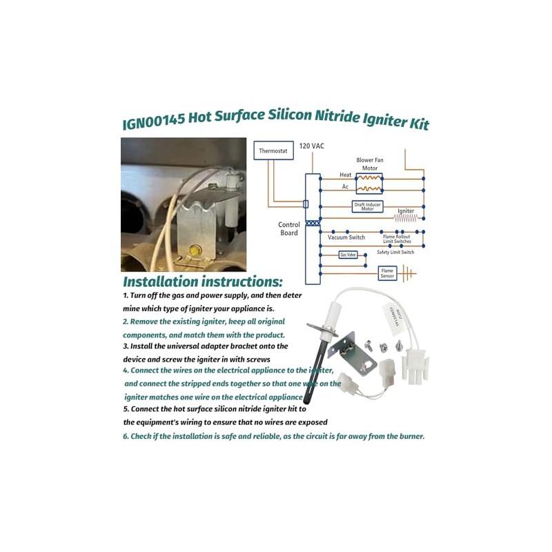 IGN00145 Furnace Ignitors with Male Plug 80 Volt Silicon Nitride