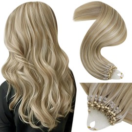 LaaVoo Micro Link Hair Extensions Human Hair Blonde Microbead Hair Extensions Human Hair Highlighted Light Blonde 14 Inch 50g 50s