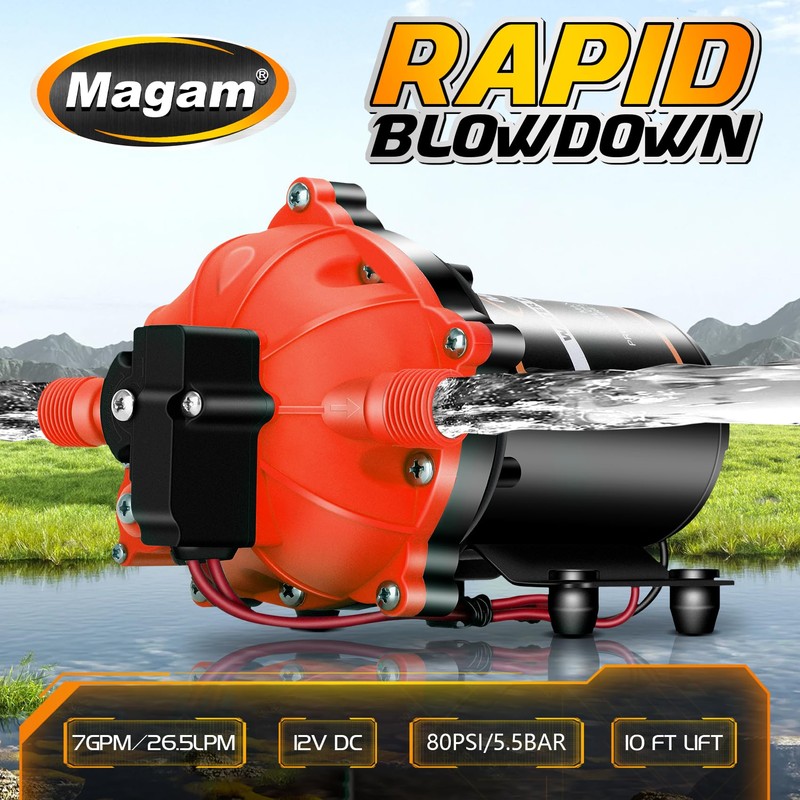 12V Washdown Pump Kit with 7.5 GPM & 80 PSI,RV