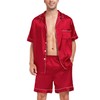 SWOMOG Men Satin Silk Pajamas Sets Short Sleeve Sleepwear Button-Down