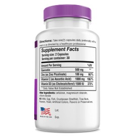 Safrel Strong Immune Support, Quercetin 500 mg, Zinc Picolinate100 mg, VitamatiC 1000 mg, Vitamin D3 1000 IU, 60 Capsules, 1 Month Supply | Made in USA | Vegan