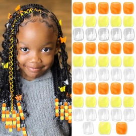 VENOFEN 48PCS Orange Hair Beads Yellow Clear Loc Beads Accessories Cute Hair Decoration for Kids Girls Acrylic Dreadlock Beads Hair Jewelry Making Kit