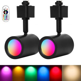 geenaes RGBW LED Track Lighting Heads, H Type Color Changing Track Lights with Remote, 16 Colors + Warm White LED Track Light Heads for Living Room,Game Room, CRI 90+, 7W, Black, 2 Pack