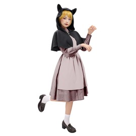 PROCOS Medieval Cowl Hood with Cat Ear Vintage Hat Cloak Cosplay Costumes for Women (Black)