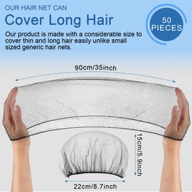 50 Pack Black Hair Nets Nylon Hair Nets for Food Service Workers Elastic Mesh Hair Net for Hair Bun Hairnets for Dancing Sleeping Invisible Hair Nets for Women Men