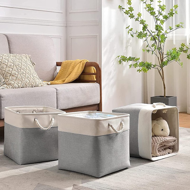Mangata Fabric Storage Basket, Canvas Cube Storage Boxes 25x25x25cm for