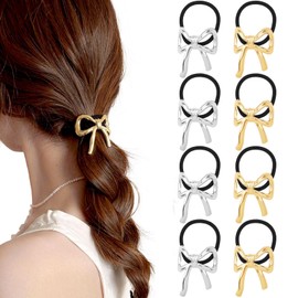 TELAIN Hair ties ladies, 8-piece set made of metal, non-slip and lightweight design, classic bow, ideal for weddings and parties