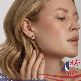 GLoquat 4th of July Patriotic Earrings Silver Plated American Flag CZ Hoop Earring for Women Red White and Blue Hoops Sterling Silver Post Hypoallergenic Trendy Patriotic Memorial Day Jewelry Gift