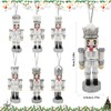 6 PCS Christmas Nutcracker Ornaments,Wooden Nutcracker Christmas Decoration Pendant,Silver Nutcracker