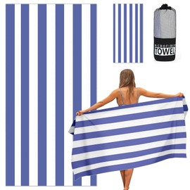 Ainiv Large Beach Towel, 80 * 160cm Double Sides Striped Sand Free Pool Towel, Soft and Lightweight Sport Yoga Towel with Bag, Microfibre Quick Dry Swimming Towel for Women Men, Bath, Travel, Sports
