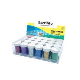 Barrilito Diamantina en aplicador con Tapa Tipo Salero, 24 botes con10 g, 6 Colores diferentes. DYA24M